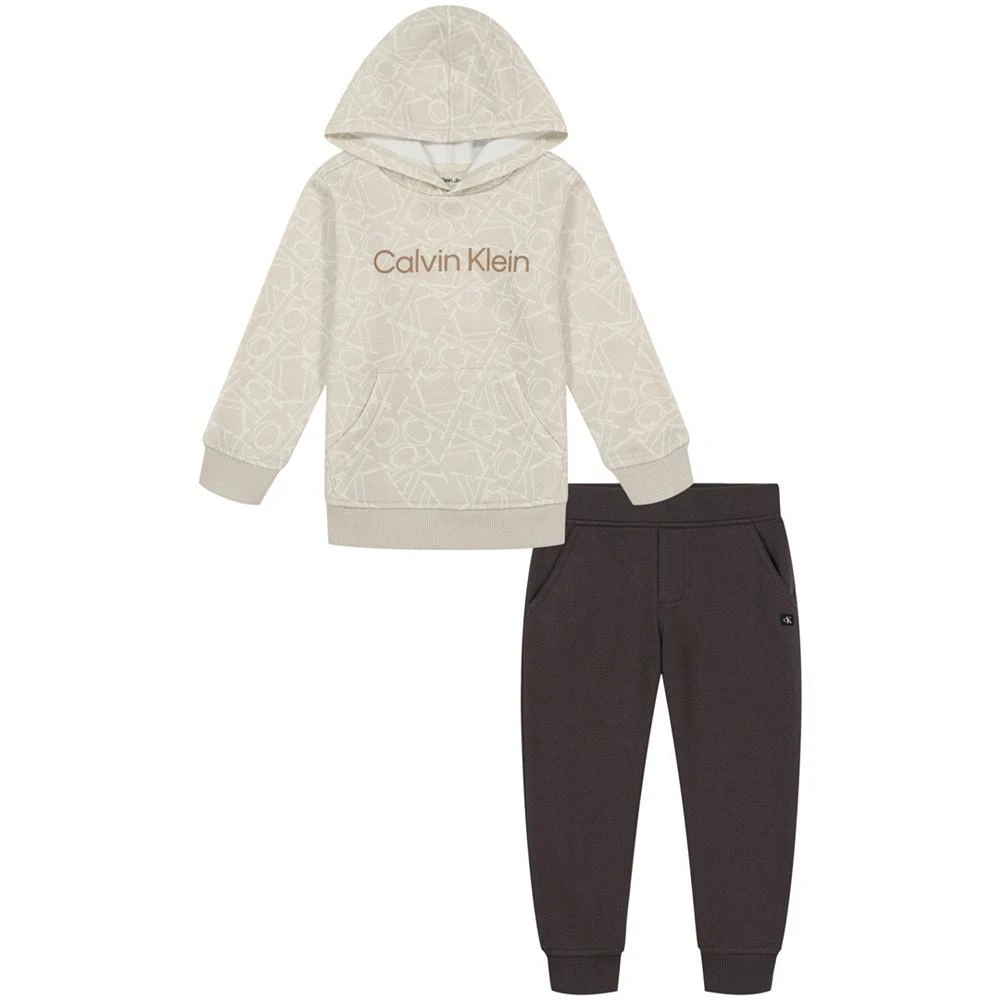 商品Calvin Klein|Little Boys Logo-Print Fleece Hoodie and Joggers, 2 Piece Set,价格¥180,第1张图片