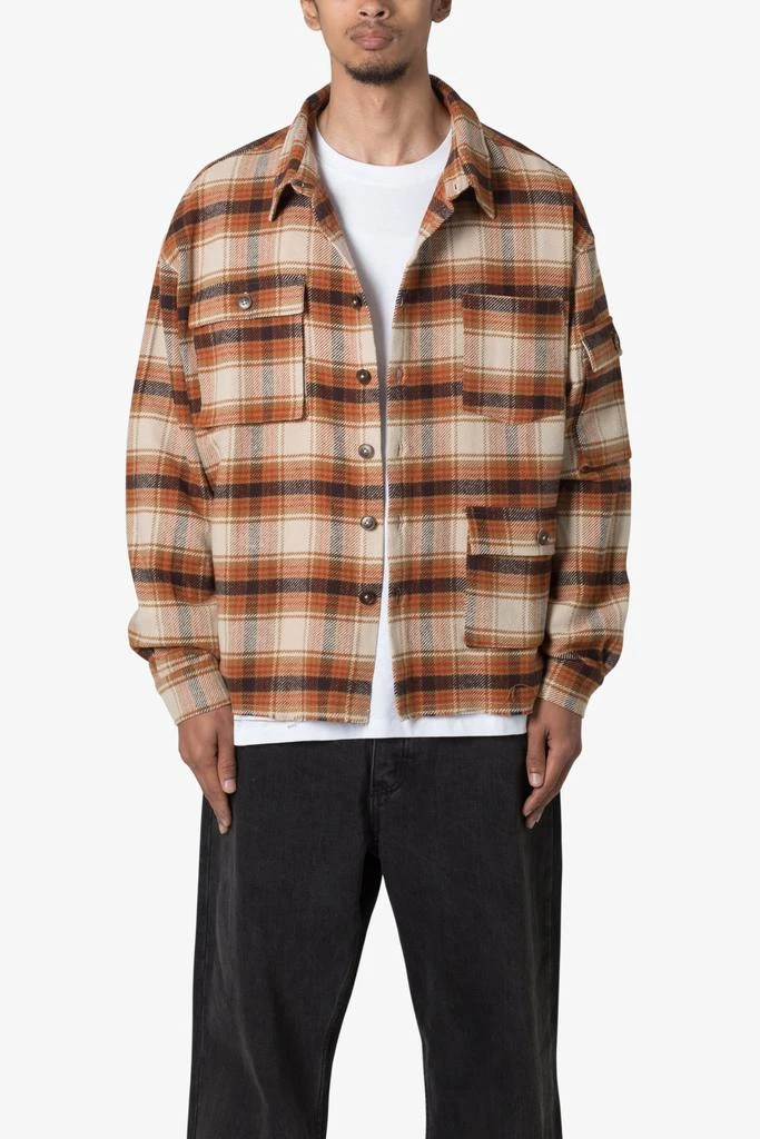 商品MNML|Asymmetrical Pocket Flannel Shirt - Brown,价格¥354,第1张图片