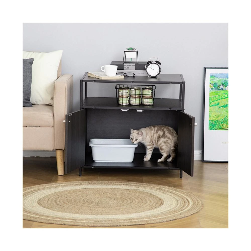 商品PawHut|Pet Cat Litter Box w/ Easy-entry Wide Surface Adjustable Shelves,价格¥1005,第3张图片详细描述