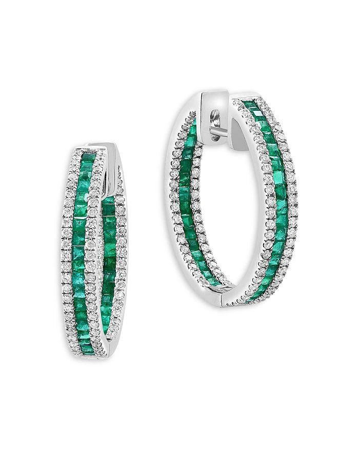 商品Bloomingdale's|Emerald & Diamond Hoop Earrings in 14K White Gold,价格¥55304,第2张图片详细描述