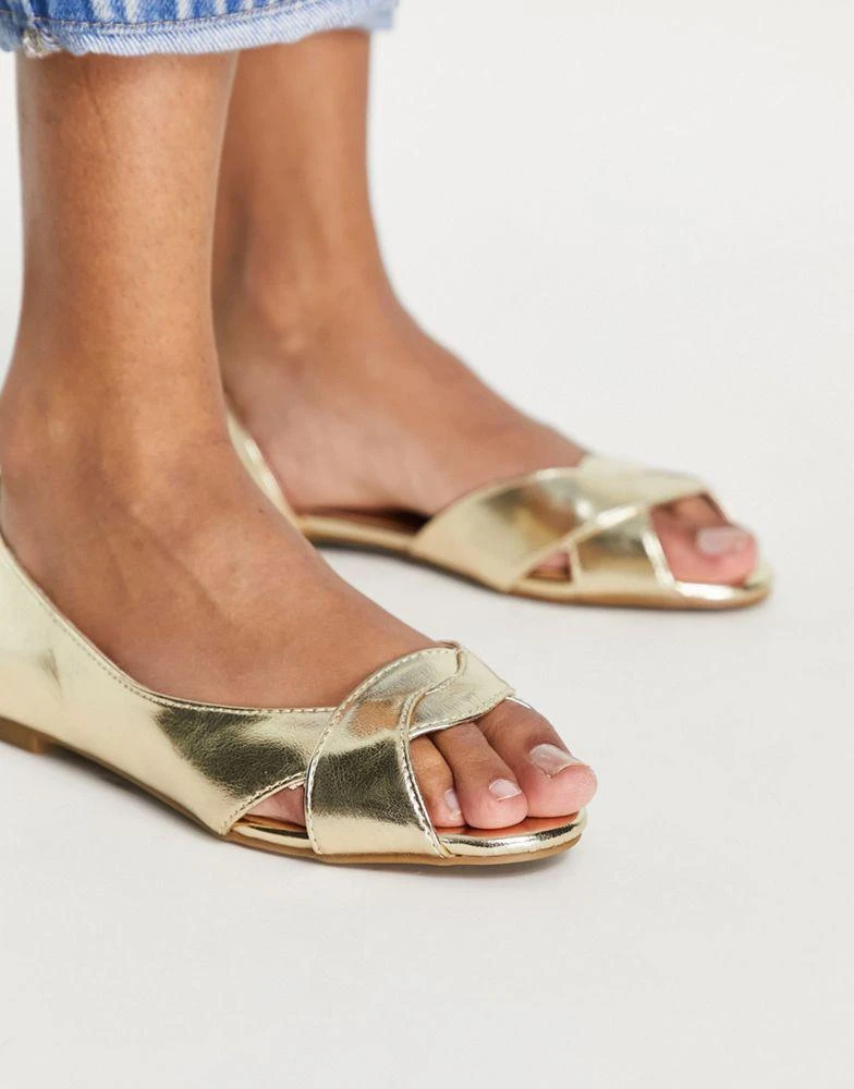 商品ASOS|ASOS DESIGN Laurel peep toe ballet flats in gold,价格¥120,第3张图片详细描述
