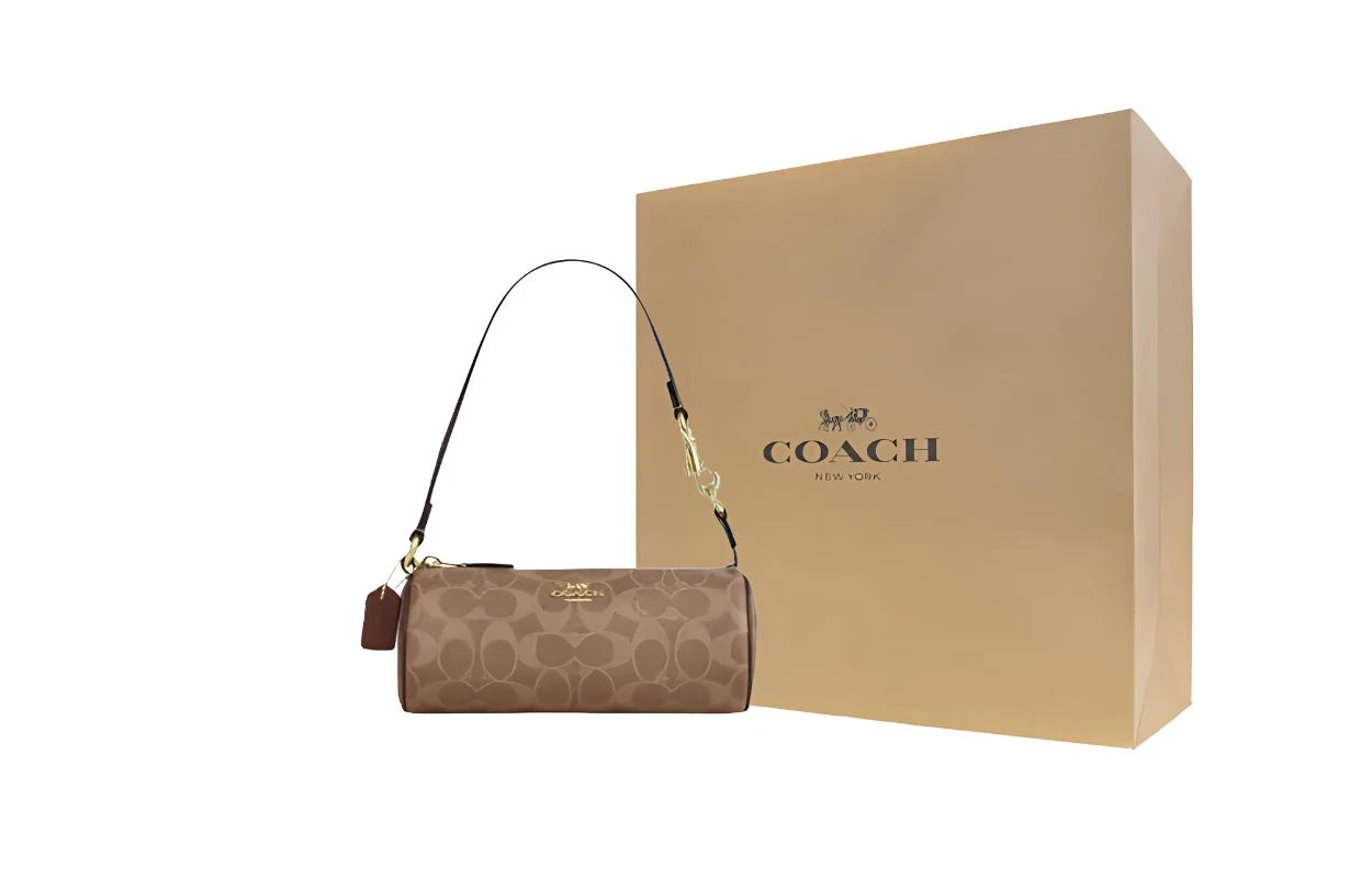 商品[国内直发] Coach|蔻驰 品牌徽标 PVC拼皮 单肩包 常规小号 女款 焦糖色,价格¥971,第5张图片详细描述