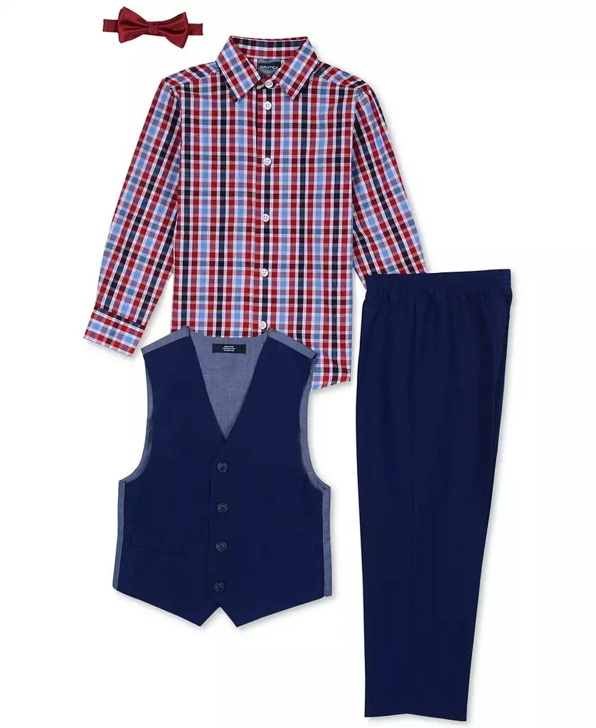 商品Nautica|Little Boys 4-Pc. Machine Washable Check-Print Shirt, Vest, Pants & Bowtie Set,价格¥180,第2张图片详细描述