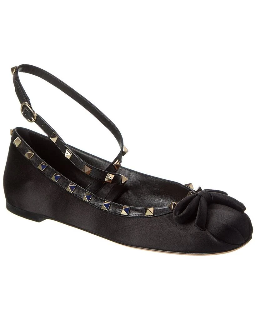 商品Valentino|Valentino Rockstud Satin & Leather Flat,价格¥3839,第1张图片