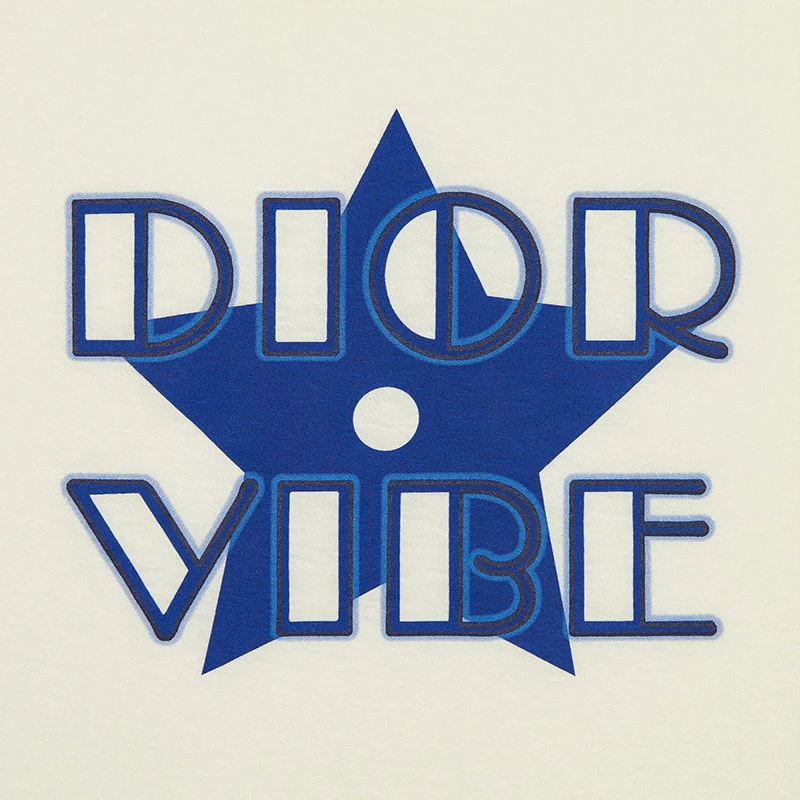 商品Dior|【预售3-7天】DIOR/迪奥 22年春夏新款 VIBE系列 女士米白色和荧光蓝色棉质和亚麻混纺星星Logo短袖T恤223T19A4497_X5882,价格¥7185,第5张图片详细描述