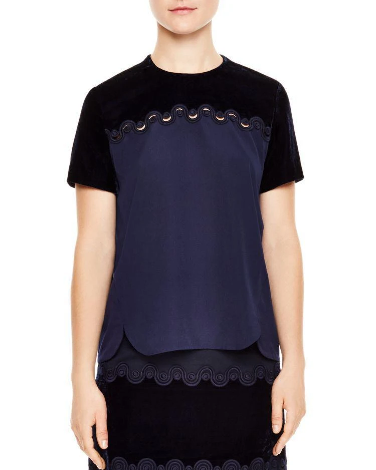商品Sandro|Luke Velvet-Panel Braid-Detail Top,价格¥1092,第1张图片