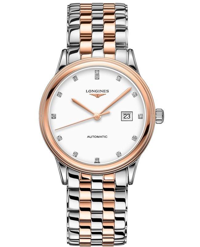 Longines Flagship Automatic White Diamond Dial Rose Gold Plated and Stainless Steel Unisex Watch L4.984.3.99.7商品第1张图片规格展示