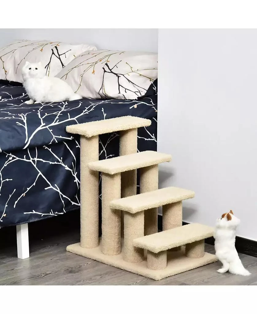 商品PawHut|24'' Cat Tree 4-Step Stairway Perch Scratcher Pet Steps Dog Ramp,价格¥455,第2张图片详细描述