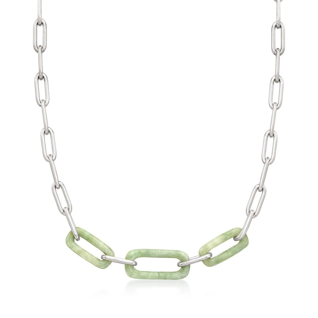 商品Ross-Simons|Ross-Simons Jade Paper Clip Link Necklace in Sterling Silver,价格¥1336,第1张图片