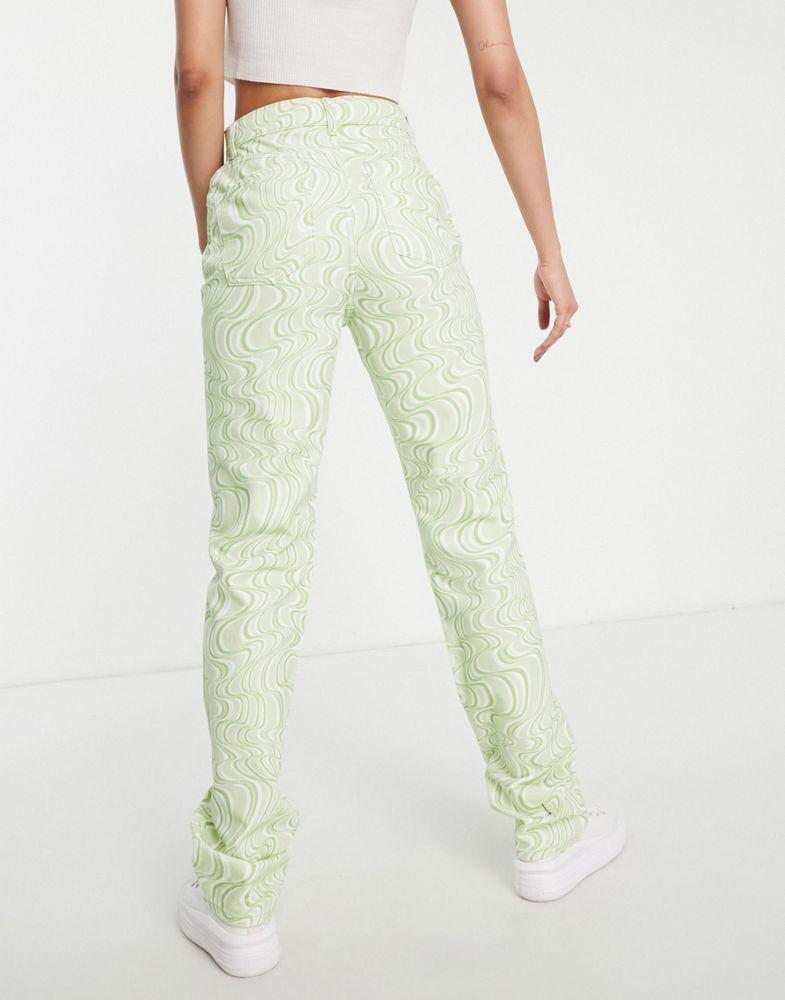 ASOS DESIGN Tall mid rise '90s' straight leg jean in green swirl print商品第3张图片规格展示