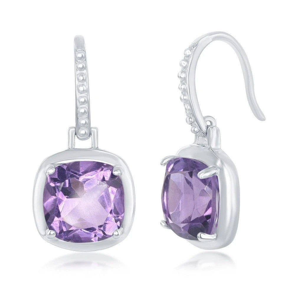 商品Classic|Sterling Silver Purple Amethyst Square Earrings,价格¥406,第1张图片