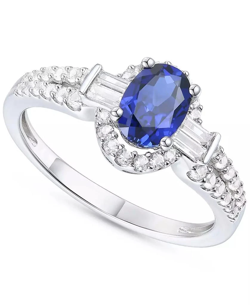 商品Macy's|Lab-Grown Blue Sapphire (3/4 ct. t.w.) & Lab-Grown White Sapphire (1/20 ct. t.w.) in Sterling Silver,价格¥327,第1张图片