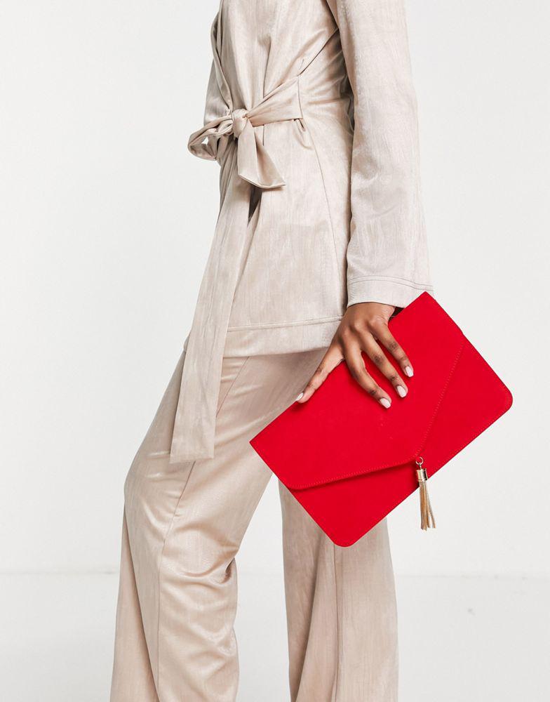ASOS DESIGN tassel clutch bag in red商品第2张图片规格展示