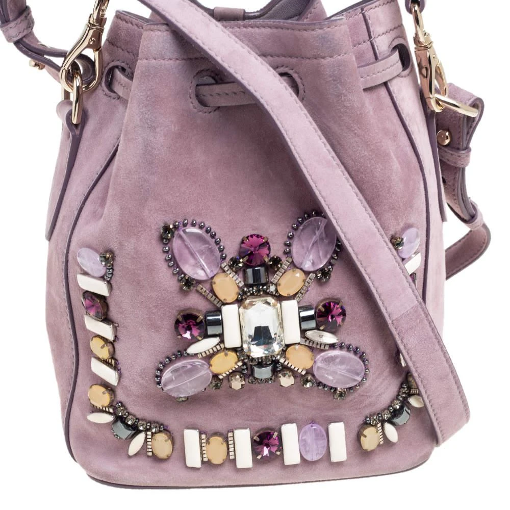 商品[二手商品] Ralph Lauren|Ralph Lauren Purple Suede Crystal Embellished Drawstring Bucket Bag,价格¥3374,第5张图片详细描述