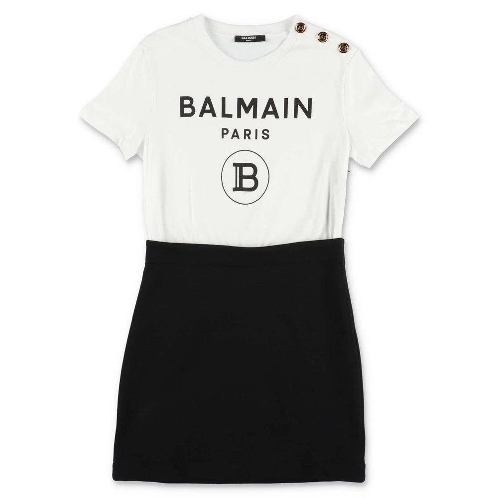 商品Balmain|Balmain Kids Logo Printed Crewneck T-Shirt Dress,价格¥2606,第1张图片