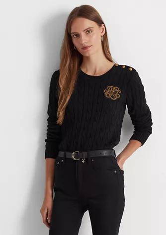 商品Ralph Lauren|Button Trim Cable Knit Sweater,价格¥617,第1张图片
