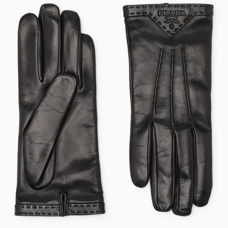 商品Prada|Black leather gloves with logo,价格¥5792,第1张图片