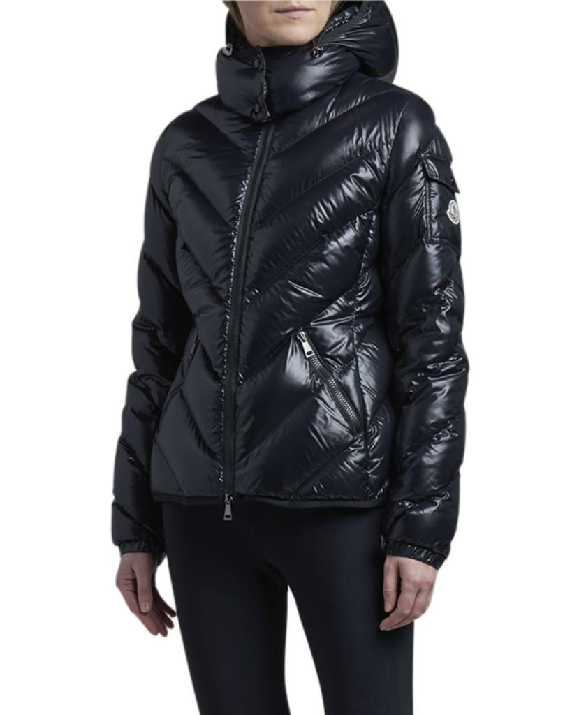 Brouel Chevron Nylon Laque Down Quilted Jacket with Attached Hood商品第3张图片规格展示