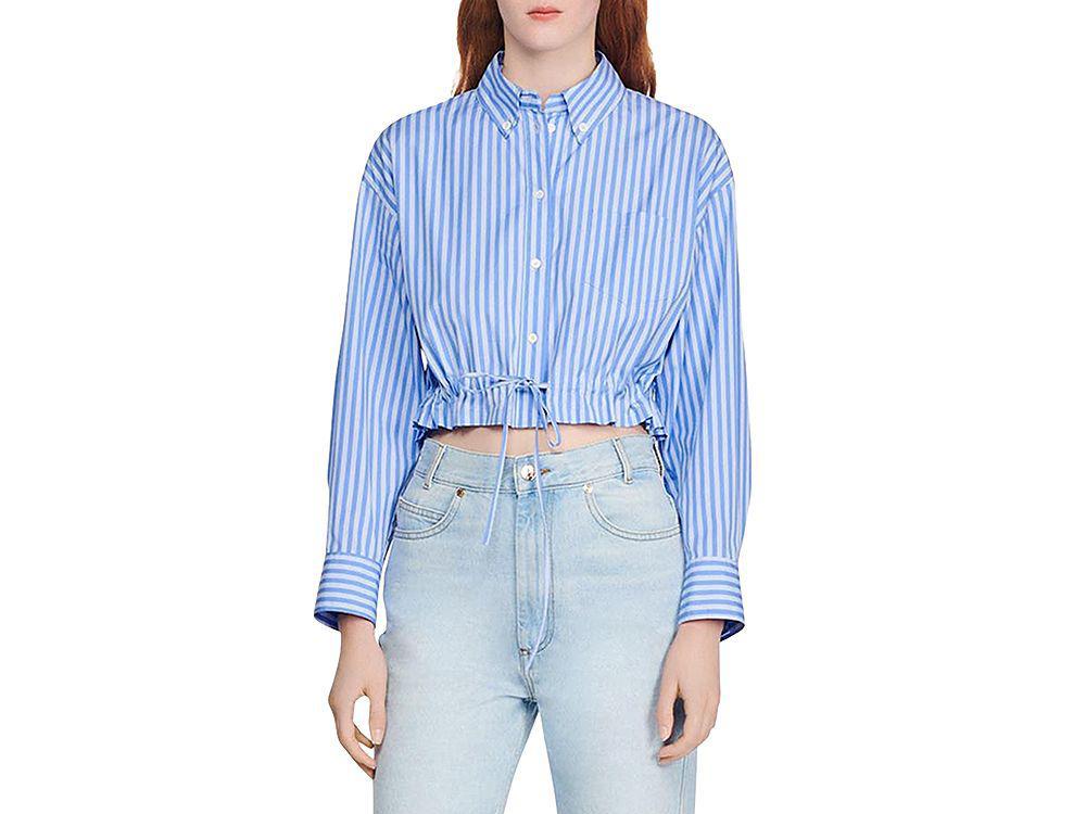 商品Sandro|Tamara Striped Cropped Shirt,价格¥1128,第1张图片