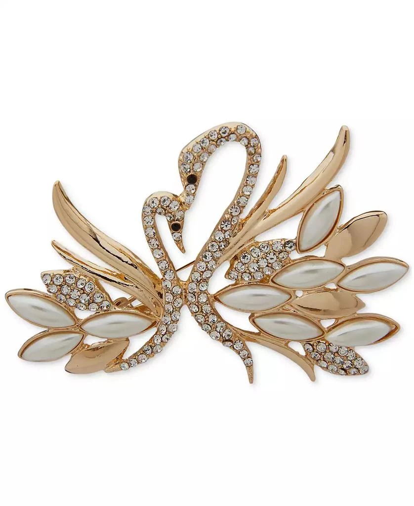 商品Anne Klein|Gold-Tone Imitation Pearl Crystal Swans Pin,价格¥127,第1张图片