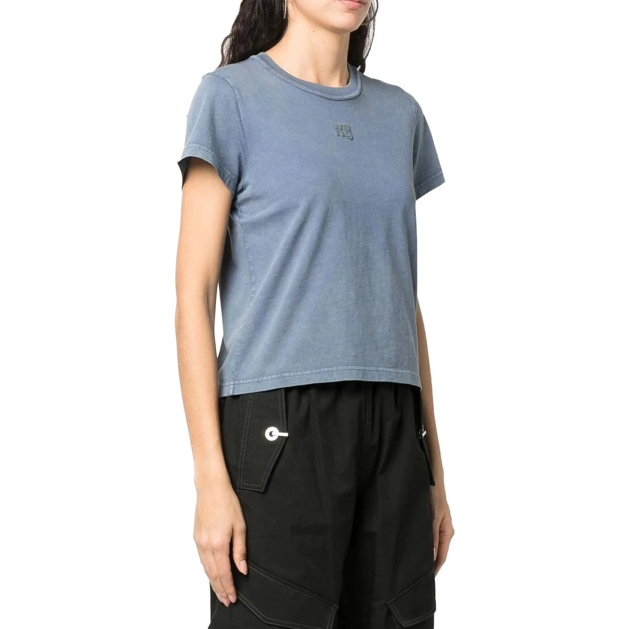 商品[国内直发] Alexander Wang|alexander wang亚历山大王  纯色字母Logo印花圆领套头短袖T恤essential发泡徽标装饰  SS24T恤 女款 雾霾蓝,价格¥930,第5张图片详细描述