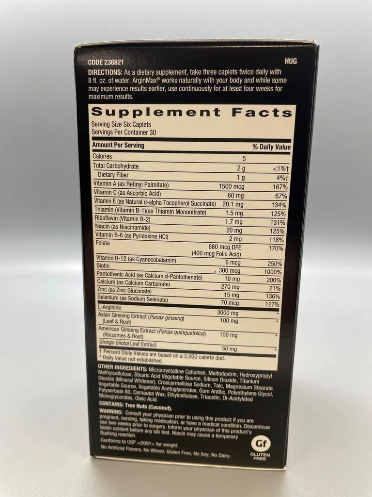 商品GNC|GNC Mens Arginmax Sexual Health Supplement for Men, 180 Count, Supports Blood Flow and Vitality,价格¥254,第3张图片详细描述