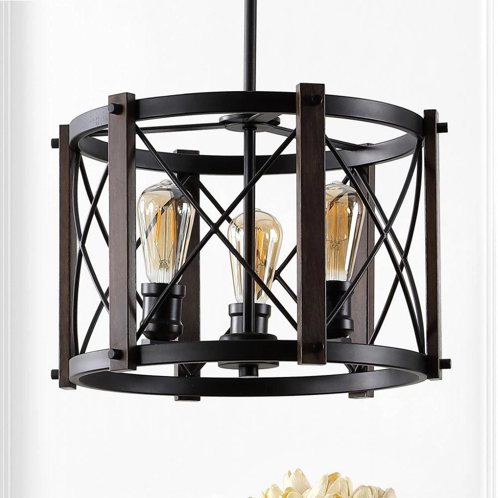 商品JONATHAN Y|Ferme 16" 3-Light Adjustable Iron Rustic Farmhouse LED Pendant,价格¥1703,第4张图片详细描述