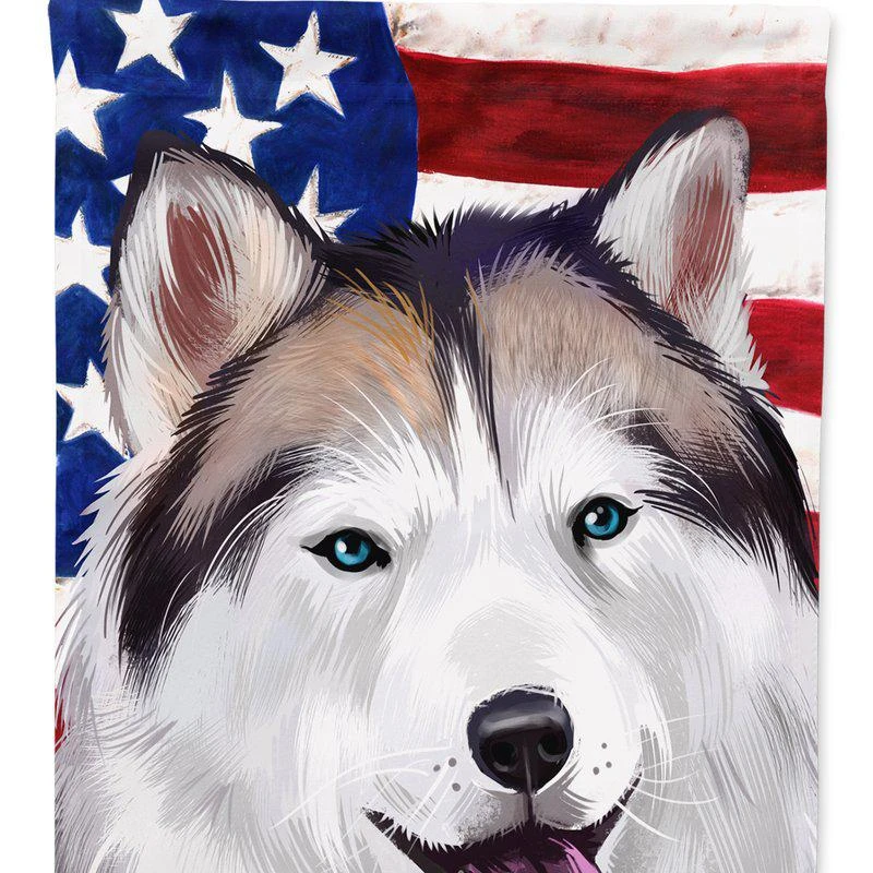 商品Caroline's Treasures|11 x 15 1/2 in. Polyester Alaskan Husky American Flag Garden Flag 2-Sided 2-Ply,价格¥137,第1张图片