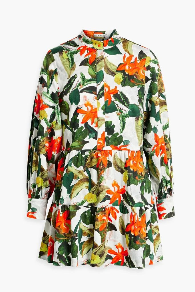 商品Alice + Olivia|Gathered floral-print cotton-blend poplin mini dress,价格¥1640,第1张图片