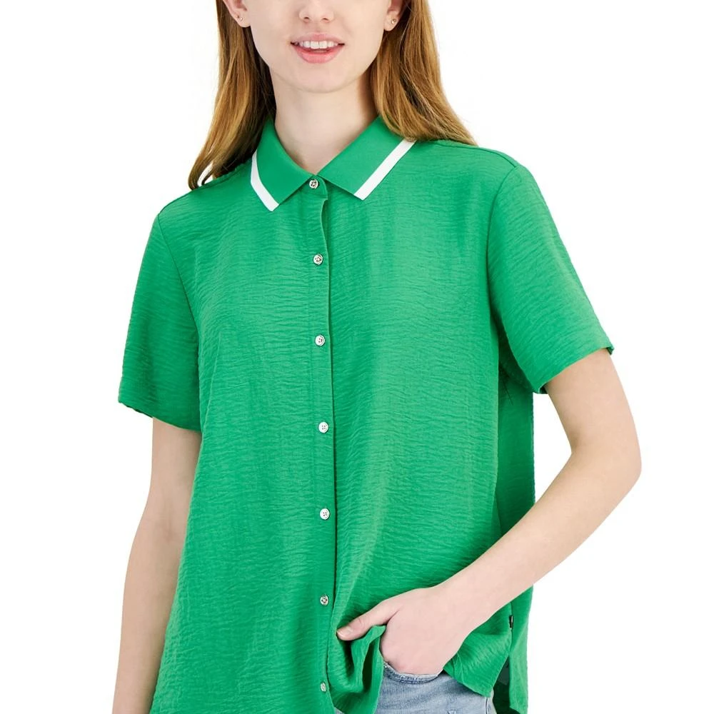 商品Tommy Hilfiger|Women's Ribbed-Collar Short-Sleeve Shirt,价格¥159,第3张图片详细描述