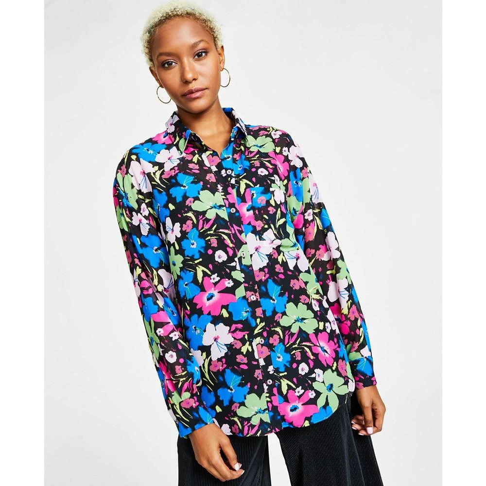 商品Bar III|Women's Printed Chiffon Button-Up Blouse, Created for Macy's,价格¥111,第3张图片详细描述