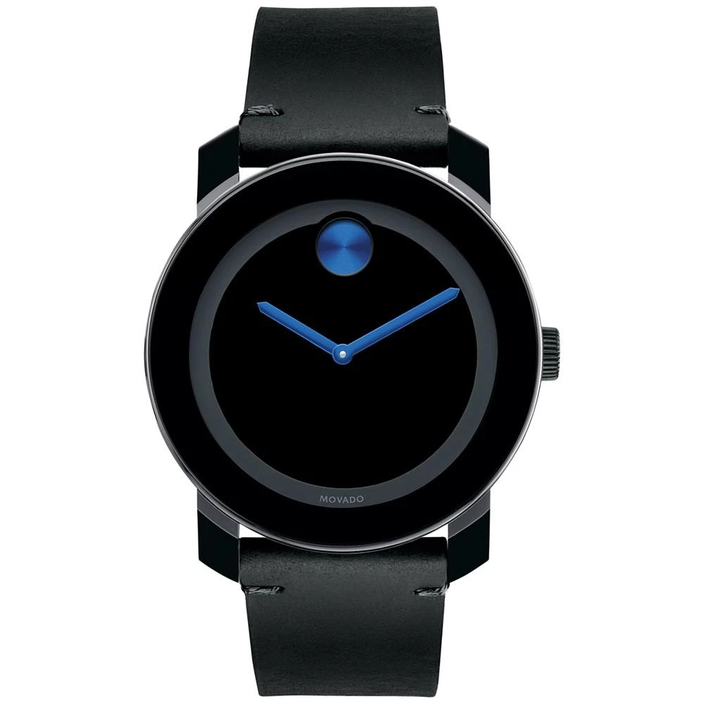商品Movado|Men's Swiss Bold Black Leather Strap Watch 42mm 3600307,价格¥2569,第1张图片