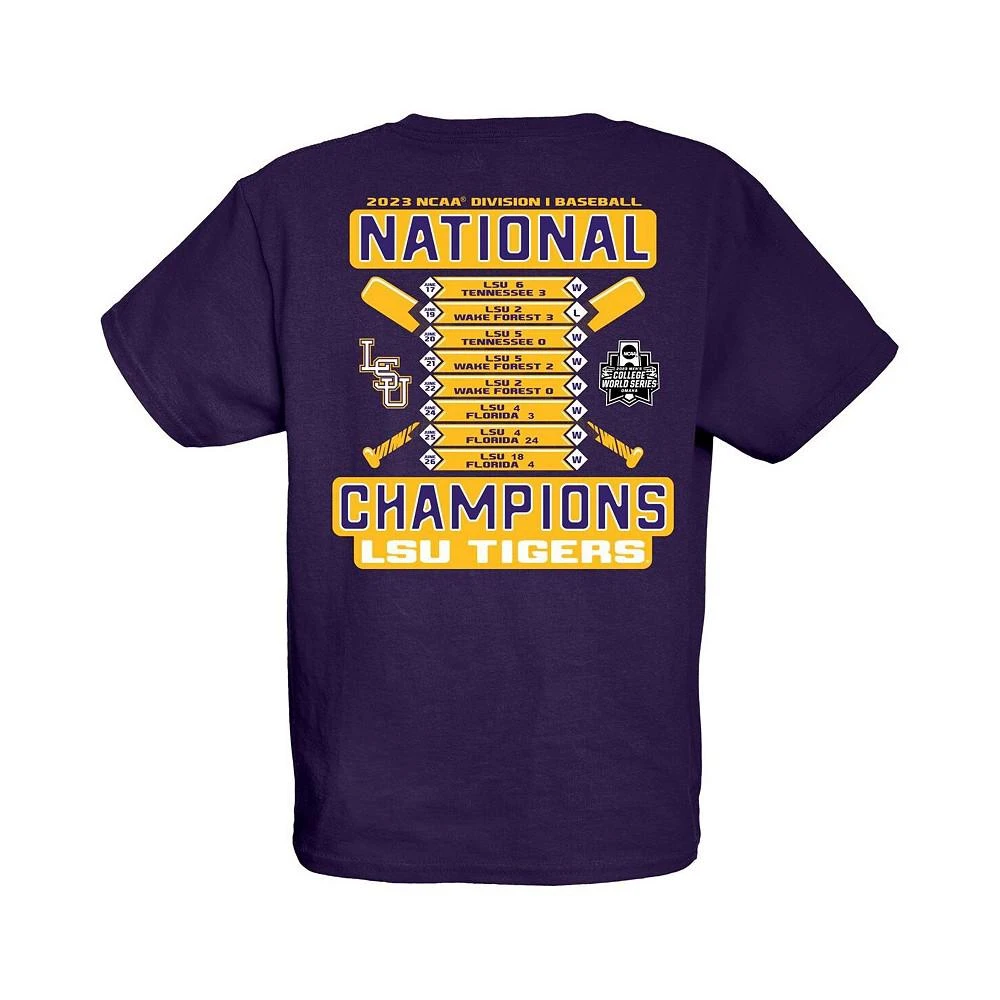 商品Blue 84|Big Boys Purple LSU Tigers 2023 NCAA Men's Baseball College World Series Champions Schedule T-shirt,价格¥261,第2张图片详细描述