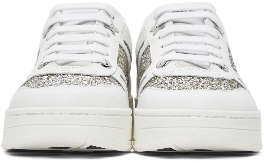 商品Jimmy Choo|White & Silver Calfskin Hawaii/F Sneakers,价格¥1422,第2张图片详细描述