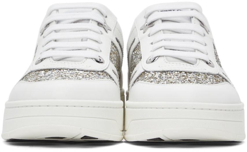 商品Jimmy Choo|White & Silver Calfskin Hawaii/F Sneakers,价格¥4436,第4张图片详细描述