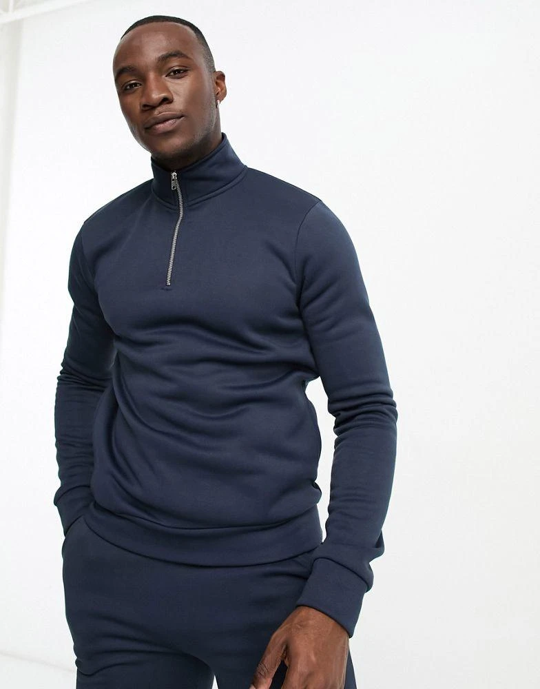 商品Don't Think Twice|DTT Tall half zip sweatshirt & jogger tracksuit set in navy,价格¥292,第3张图片详细描述