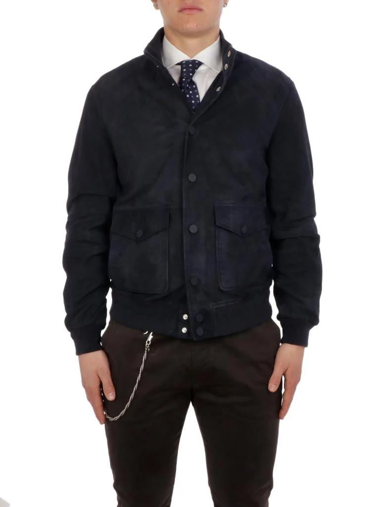 商品THE JACK LEATHERS|The Jack Leathers Men&#39;s  Blue Cotton Outerwear Jacket,价格¥3623,第2张图片详细描述