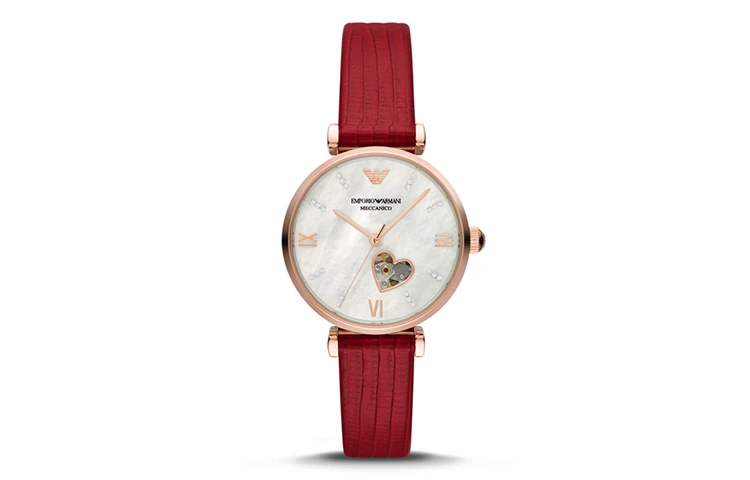 商品[国内直发] Emporio Armani|阿玛尼机械之心系列 腕表 机械机芯 皮革表带 29mm 贝母色表盘 女表 防水时尚潮流,价格¥4776,第1张图片