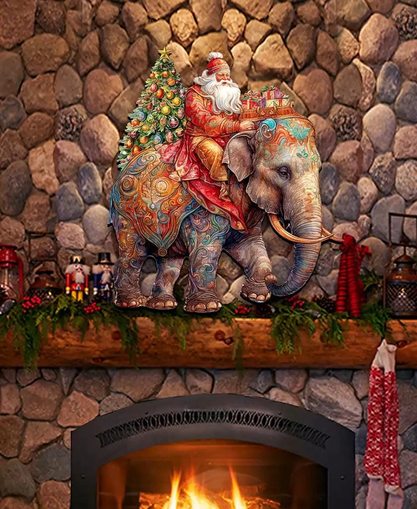 Santa on Elephant Christmas Wooden Door Decor Wall Decor G. DeBrekht 商品
