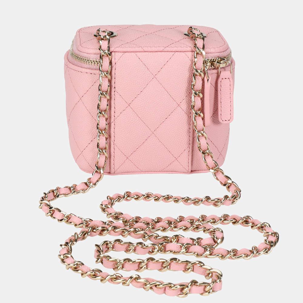 商品[二手商品] Chanel|Chanel Pink Quilted Caviar Mini Vanity Case with Chain,价格¥30520,第5张图片详细描述