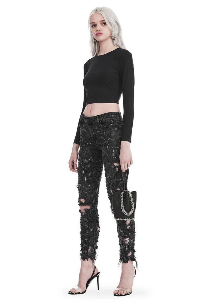 商品Alexander Wang|COMPACT STRETCH LONG SLEEVE CROPPED TOP,价格¥1091,第1张图片