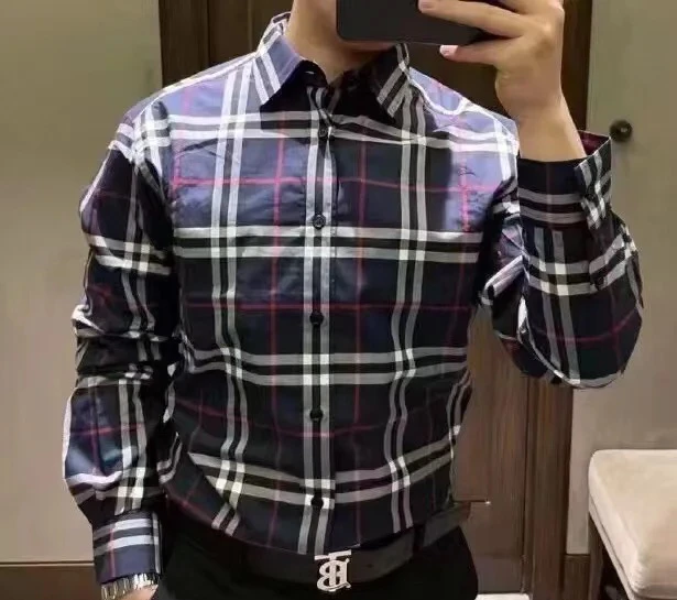 BURBERRY/博柏利 男士海军蓝棉质红条中格纹经典款衬衫80208651 商品