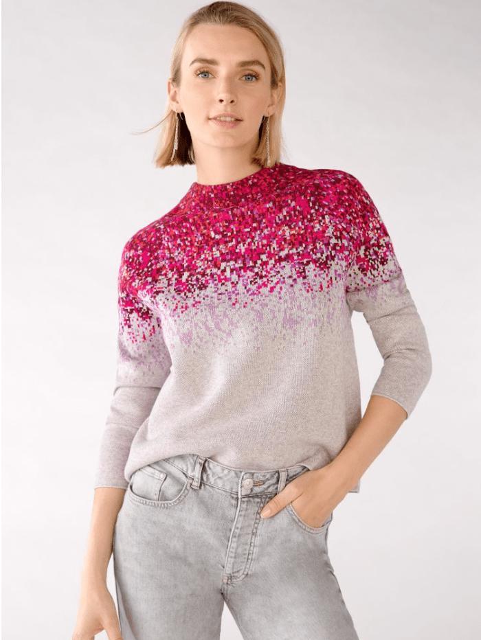 Oui Pink Printed Turtle Neck Knitted Jumper 77697 0903商品第1张图片规格展示