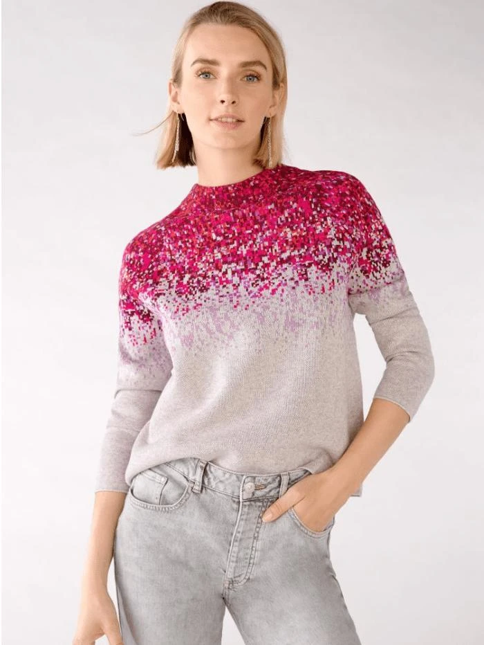 商品Oui|Oui Pink Printed Turtle Neck Knitted Jumper 77697 0903,价格¥1295,第1张图片