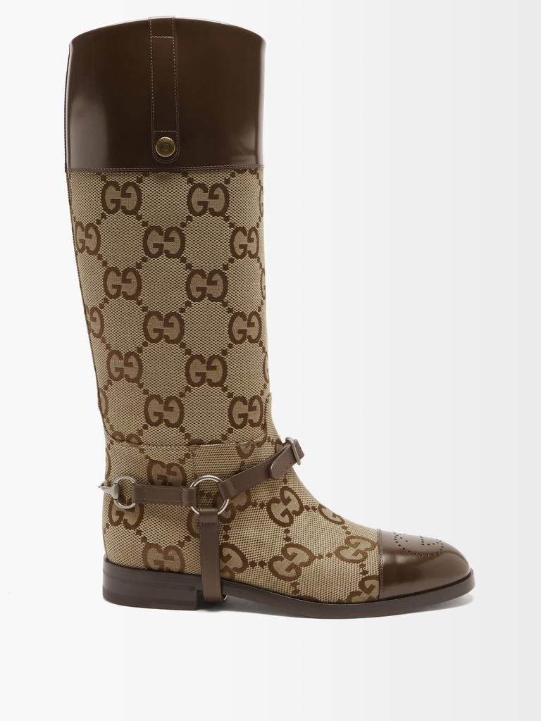 商品Gucci|GG-canvas and leather-harness boots,价格¥11428,第1张图片