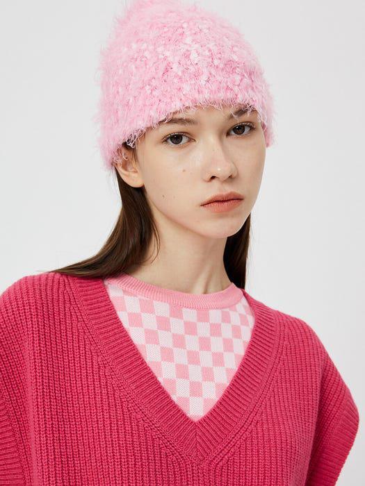 商品MOONSUN|Two Tone Hairy Knit Beanie / Baby Pink,价格¥581,第1张图片