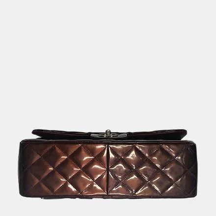 商品[二手商品] Chanel|Chanel Burgundy Patent Leather Classic Flap Jumbo Shoulder Bag,价格¥26708,第4张图片详细描述