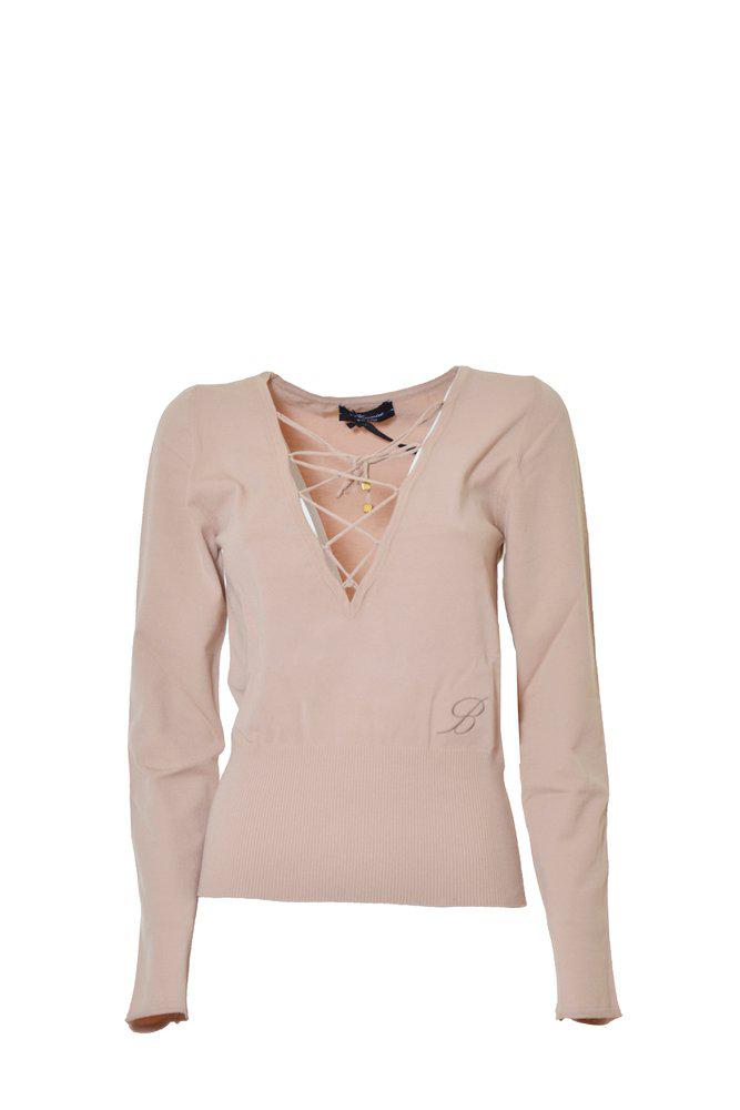 Blumarine Interwoven Laces V-Neck Sweater商品第1张图片规格展示