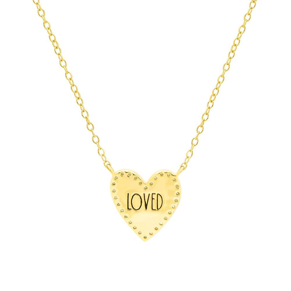 Diamond Black Enamel Heart "Loved" 18" Pendant Necklace (1/8 ct. t.w.) in 14k Gold-Plated Sterling Silver商品第3张图片规格展示