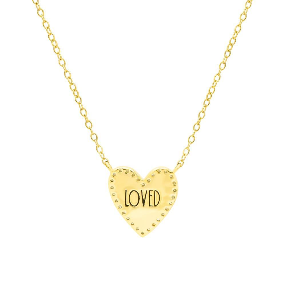 商品Macy's|Diamond Black Enamel Heart "Loved" 18" Pendant Necklace (1/8 ct. t.w.) in 14k Gold-Plated Sterling Silver,价格¥1164,第5张图片详细描述
